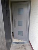 pvc buitendeur houtlook met glas grijs/taupe, Doe-het-zelf en Bouw, Ophalen, 80 tot 100 cm, Glas, 200 tot 215 cm