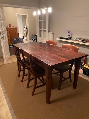 Koloniale eettafel met 4 stoelen - donkerbruin beschikbaar voor biedingen