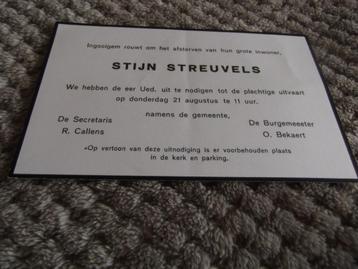 kaart uitnodiging tot begrafenis Stijn Streuvels (zeldzaam)