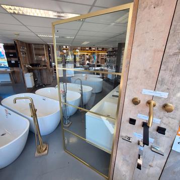 OP=OP Geborsteld goud messing ruit douchewand Ternem 90x200, Enlèvement ou Envoi, Neuf