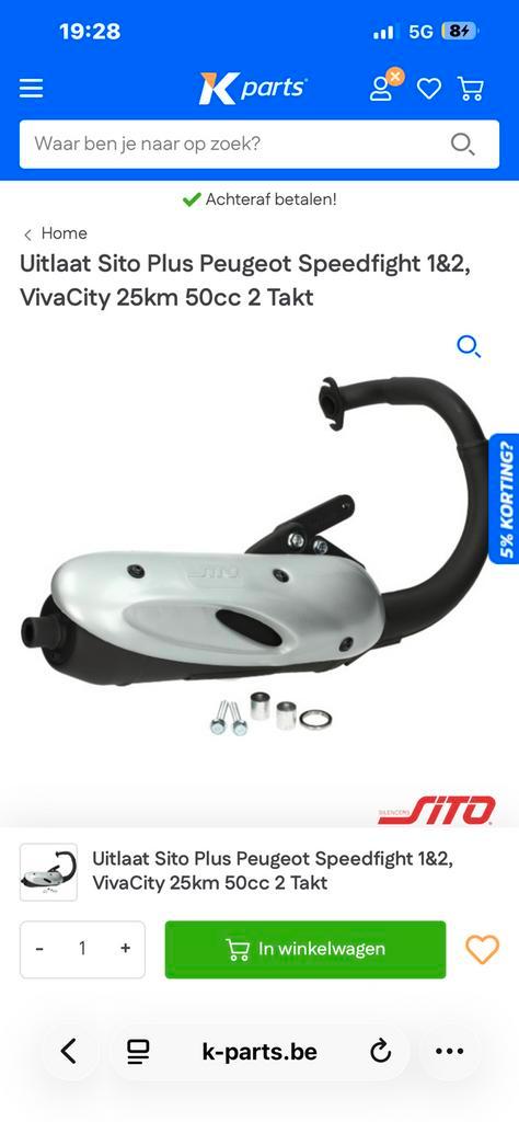 Sito plus uitlaat peugeot, Fietsen en Brommers, Scooters | Yamaha, Zo goed als nieuw, Klasse A (25 km/u), Ophalen