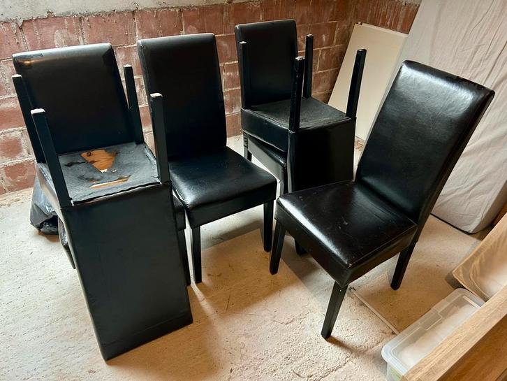 Eetkamerstoelen, Huis en Inrichting, Stoelen, Gebruikt, Vijf, Zes of meer stoelen, Kunststof, Leer, Zwart, Ophalen