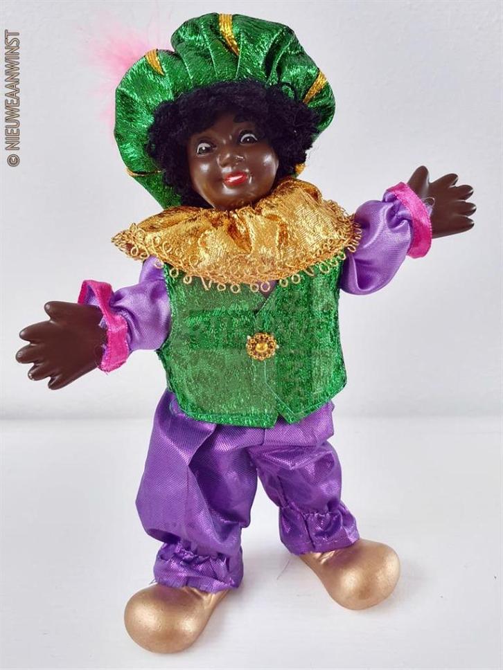 Authentieke etalage zwarte Piet pop - 22cm, paars/groen/goud, Divers, Saint-Nicolas, Envoi