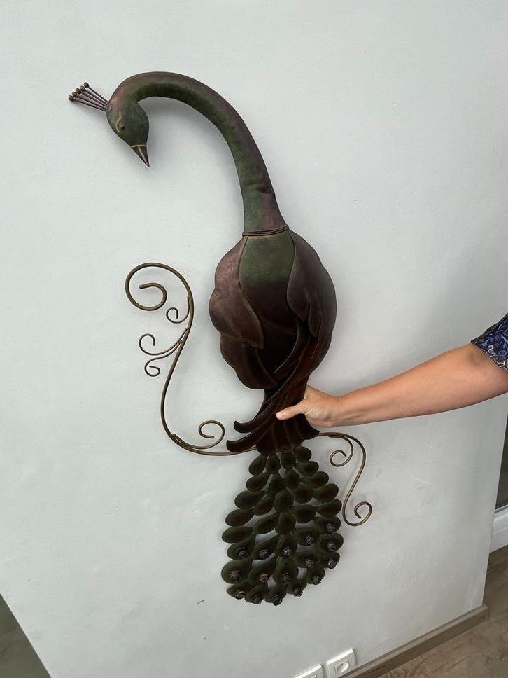 Metalen pauw – 106 cm hoog, Antiek en Kunst, Antiek | Keramiek en Aardewerk, Ophalen