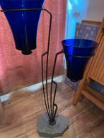 Vaas of planten op sokkel, Huis en Inrichting, Woonaccessoires | Vazen, Ophalen, Gebruikt, Blauw, Glas