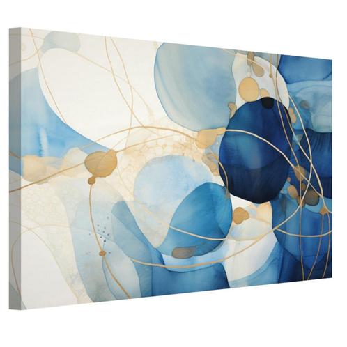 Abstracte Blauw en Goud Waterverf canvas 90x60cm - 18mm., Antiek en Kunst, Kunst | Schilderijen | Abstract, Verzenden
