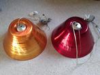 Hangende plafondlampen, 2 stuks, geel en rood, in glas, Ophalen of Verzenden, Gebruikt, Glas