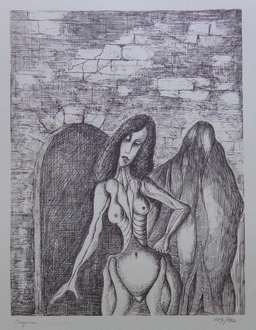 ARMAND SIMON / SURREALISME / ZW-W LITHO / 66x50cm / SIG, Antiek en Kunst, Kunst | Litho's en Zeefdrukken, Ophalen of Verzenden