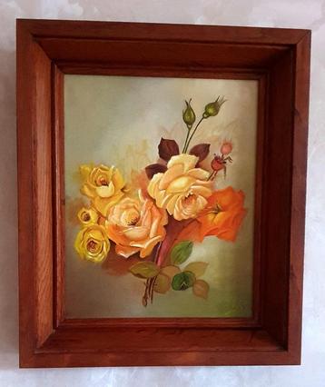 Peinture à l'huile roses disponible aux enchères