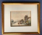 Stadje aan de rivier met personen 1841 - Willem van Hove (NL, Antiek en Kunst, Kunst | Schilderijen | Klassiek, Ophalen of Verzenden