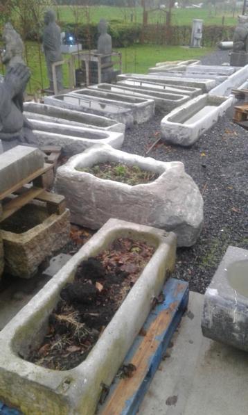 bac ou auge en pierre bleu , jardinière , grand choix !!, Pierre, 30 à 60 cm, Enlèvement, Utilisé