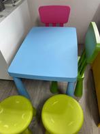 Blauwe kindertafel met 2 stoelen en krukjes, Kinderen en Baby's, Kinderkamer | Tafels en Stoelen, Ophalen, Nieuw, Tafel(s) en Stoel(en)