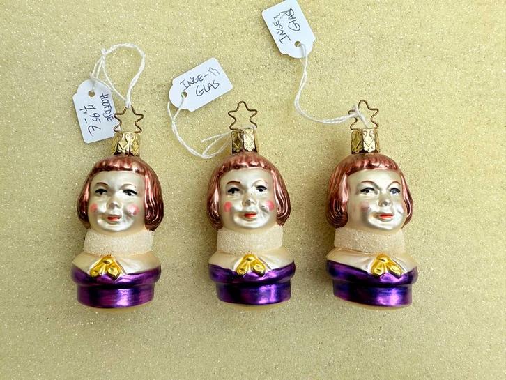 Vintage glazen INGE-GLAS Kerstballen Hoofdjes, Diversen, Kerst, Zo goed als nieuw, Ophalen of Verzenden