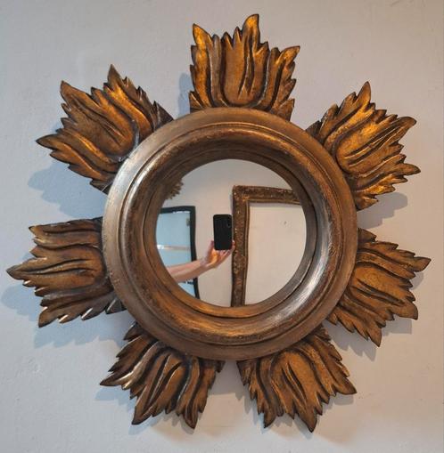 Miroir soleil de 40cm ancien en bois verre sorcière, Antiek en Kunst, Antiek | Spiegels, Ophalen