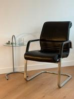 Chaise design en cuir noir & structure chromée style Bauhaus, Comme neuf, Enlèvement, Noir, Cuir