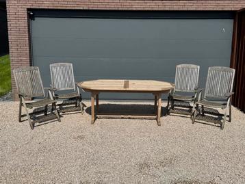 Table et fauteuils de jardin (Teck), Enlèvement, Utilisé, Ovale, Bois
