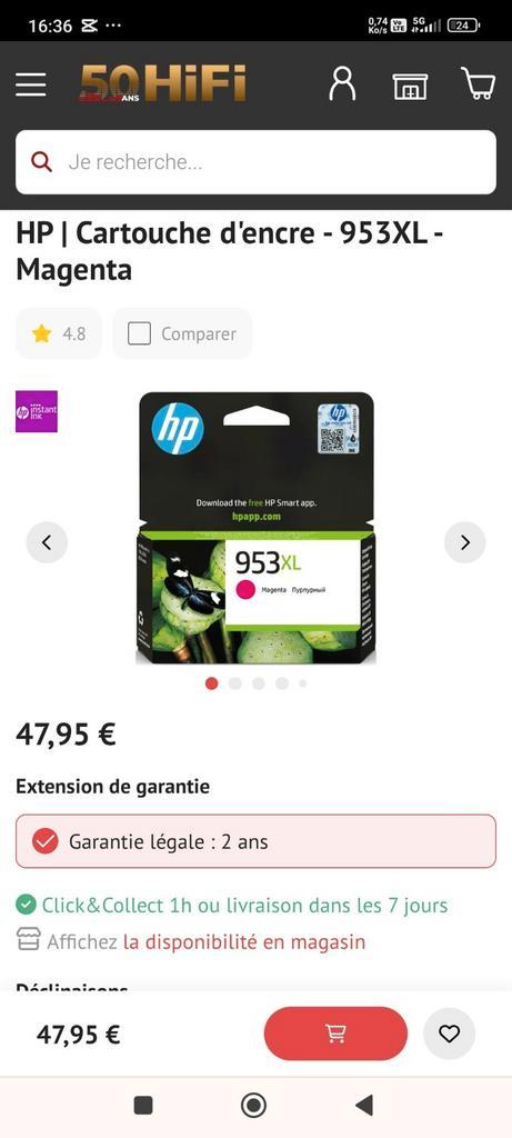 Cartouche d'encre HP 953 xl (cyan), Computers en Software, Printerbenodigdheden, Nieuw, Ophalen of Verzenden