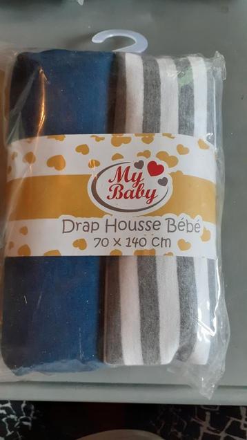 Deux draps housse neuf  pour lit cage 70x140 cm, Enlèvement ou Envoi, Neuf, Bleu