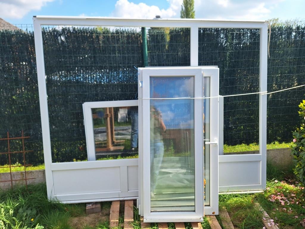 Raam PVC wit in 3delen (1x draai-kip + 2x draai) 186x240cm, Ophalen, Kunststof, Gebruikt, 150 tot 225 cm