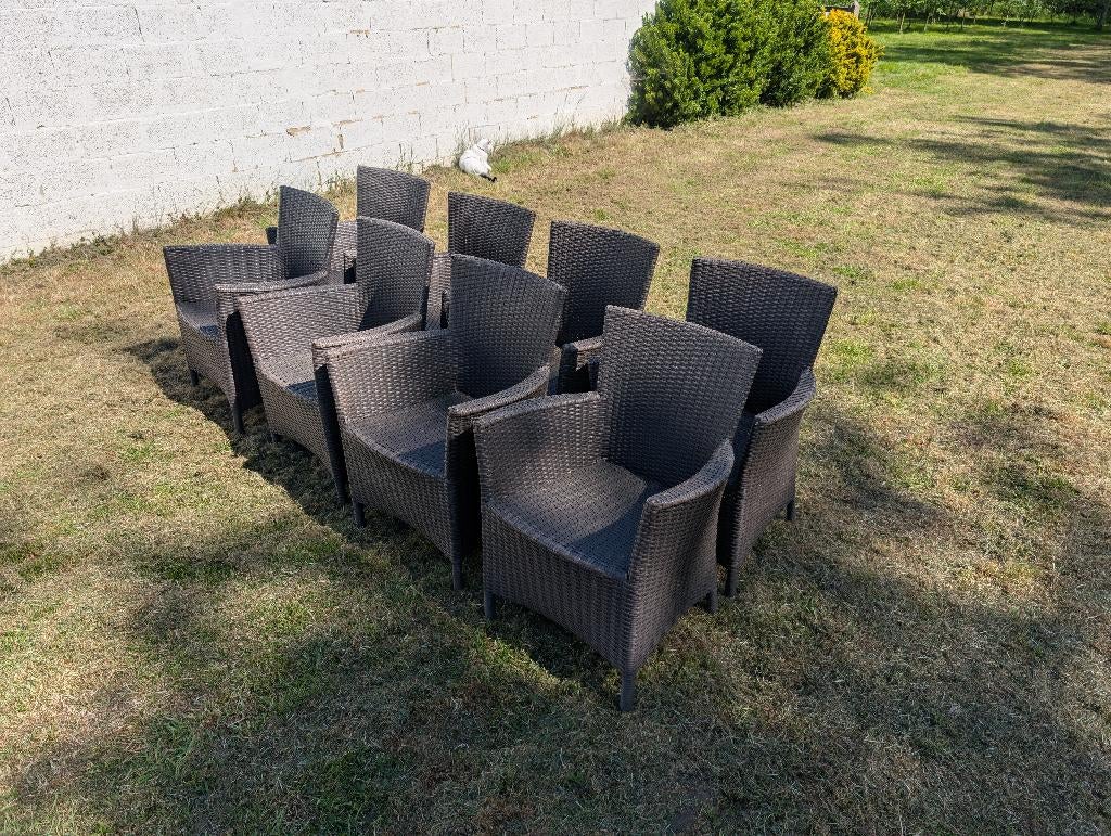 Stijlvolle set van 8 wicker tuinstoelen –ideaal voor de tuin, Tuin en Terras, Tuinstoelen, Zo goed als nieuw, Kunststof, Stapelbaar