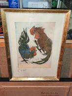 Eau-forte épreuve en couleurs les coqs signe Arthur craco, Antiquités & Art, Art | Eaux-fortes & Gravures, Enlèvement ou Envoi