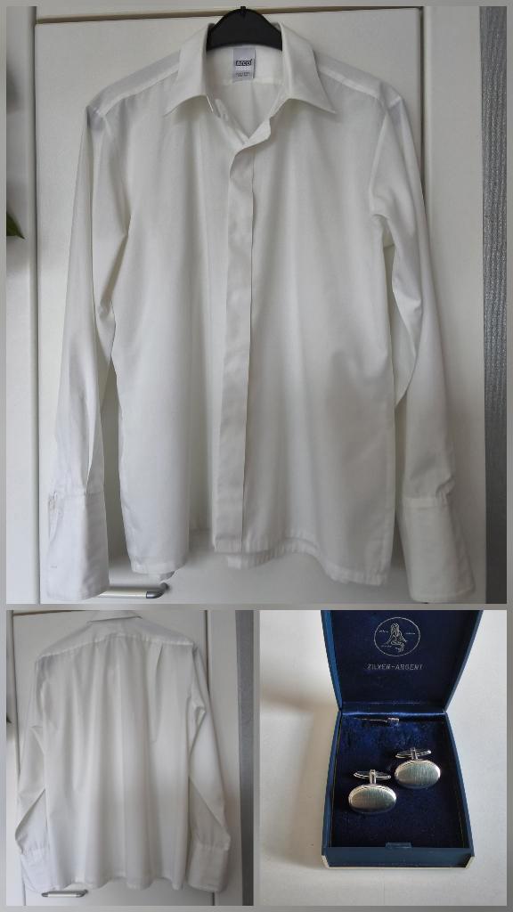 Wit ceremoniehemd voor heren/zilveren manchetknopen, Kleding | Heren, Overhemden, Zo goed als nieuw, Halswijdte 41/42 (L), Wit