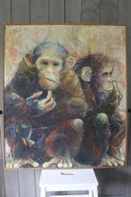 GVC - Prachtig apen schilderij 87x102 Chimpansees, Antiek en Kunst, Ophalen