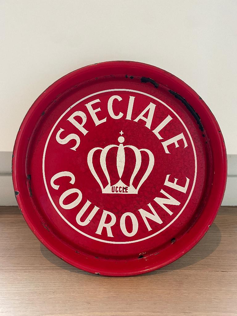 Emaille plateau De Kroon bieren Ukkel, Ophalen of Verzenden, Gebruikt, Reclamebord