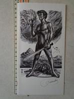 houtgravure Frank-Ivo Van Damme Naakte man met zwaard, Enlèvement ou Envoi, 1950 - 1999, Signé, Portrait