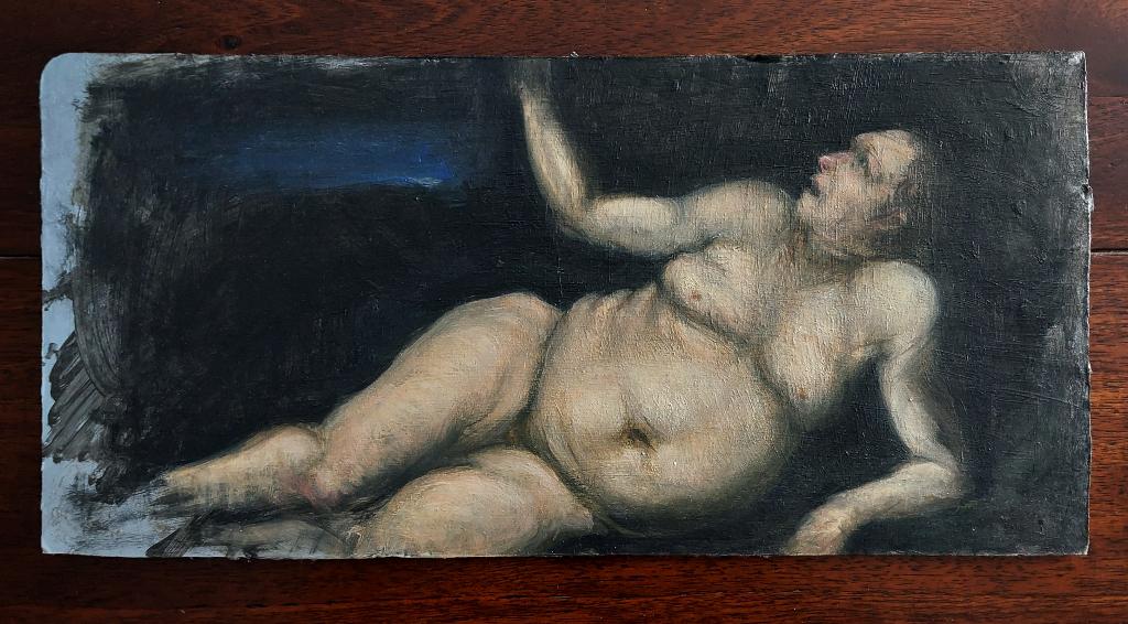 Studie in olieverf - Dronken Silenus, Antiek en Kunst, Ophalen of Verzenden