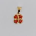 Gouden 18K 750 Klaver Vier Hanger - Gelukshanger, Ophalen of Verzenden, Zo goed als nieuw, Bloem of Plant, Goud