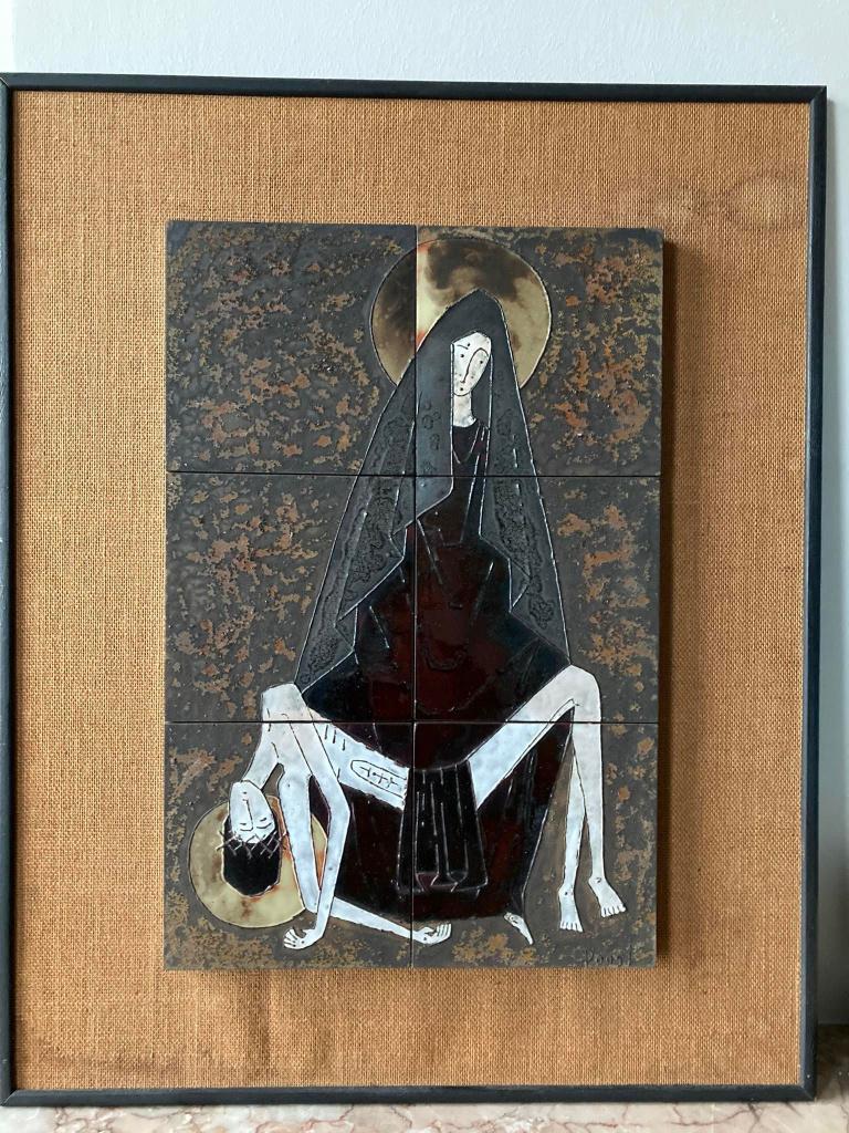 Pieta in keramiek van Poost (63 op 51 cm), Antiek en Kunst, Antiek | Religieuze voorwerpen, Ophalen