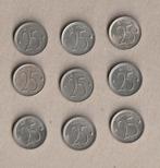 België : 9 (gebruikte) munten : 25 ct : 1964-1975, Ophalen of Verzenden, België, Setje