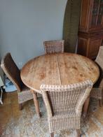 Table ronde en bois + 4 chaises en rotin — ensemble robuste, Maison & Meubles, Tables | Tables à manger, Enlèvement