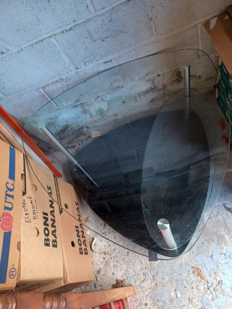 TABLE EN VERRE MASSIF VINTAGE, Antiquités & Art, Enlèvement