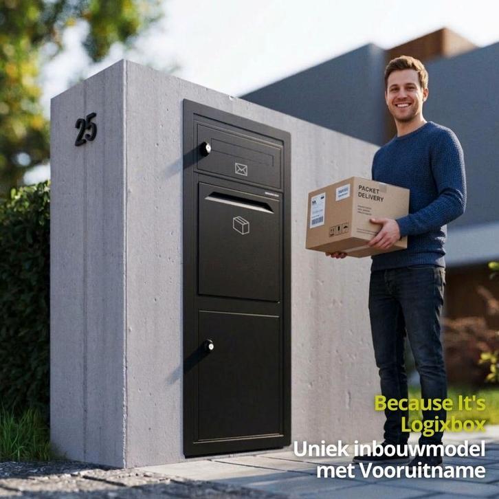 Logixbox - Pakketbrievenbus - Complete set - Inbouw -- ACTIE, Tuin en Terras, Brievenbussen, Nieuw, Staande brievenbus, Staal