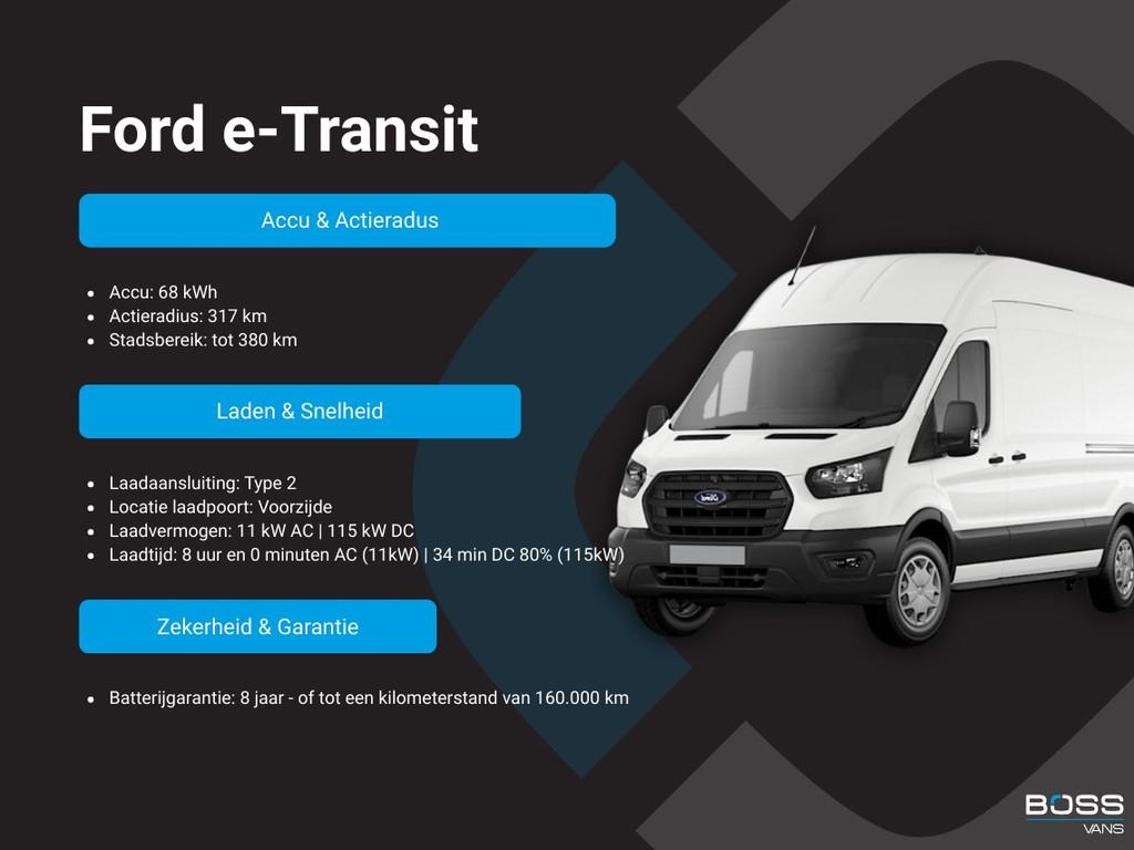Ford E-Transit 68kWh 184PK L3H3 317km WLTP 95,7% (SOH) BEV S, Auto's, Automaat, Gebruikt, Wit, 184 pk