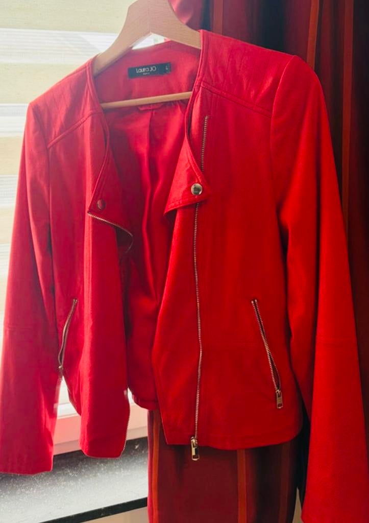 Veste Perfecto LAURA JO Rouge – Effet Cuir – Taille L, Enlèvement ou Envoi, Comme neuf, Rouge