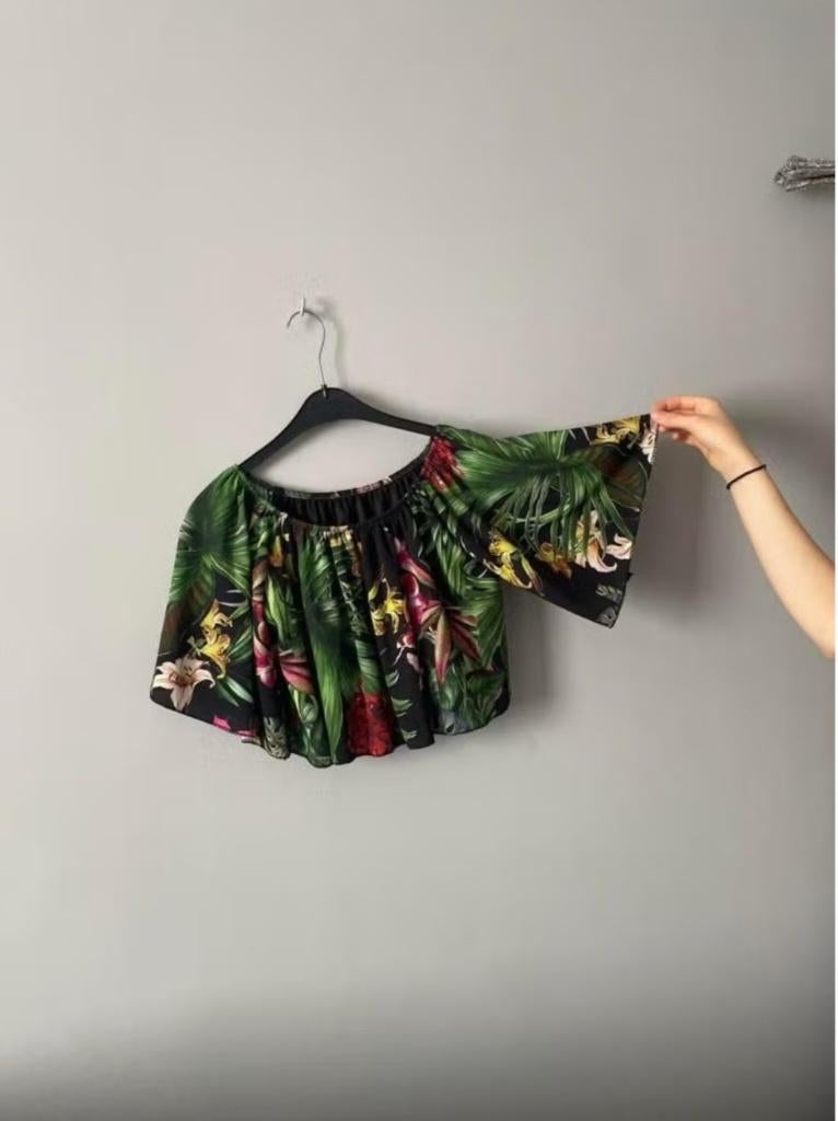 Korte blouse met groene print en bardot- of ronde kraag TU, Ophalen of Verzenden, Gedragen, Groen