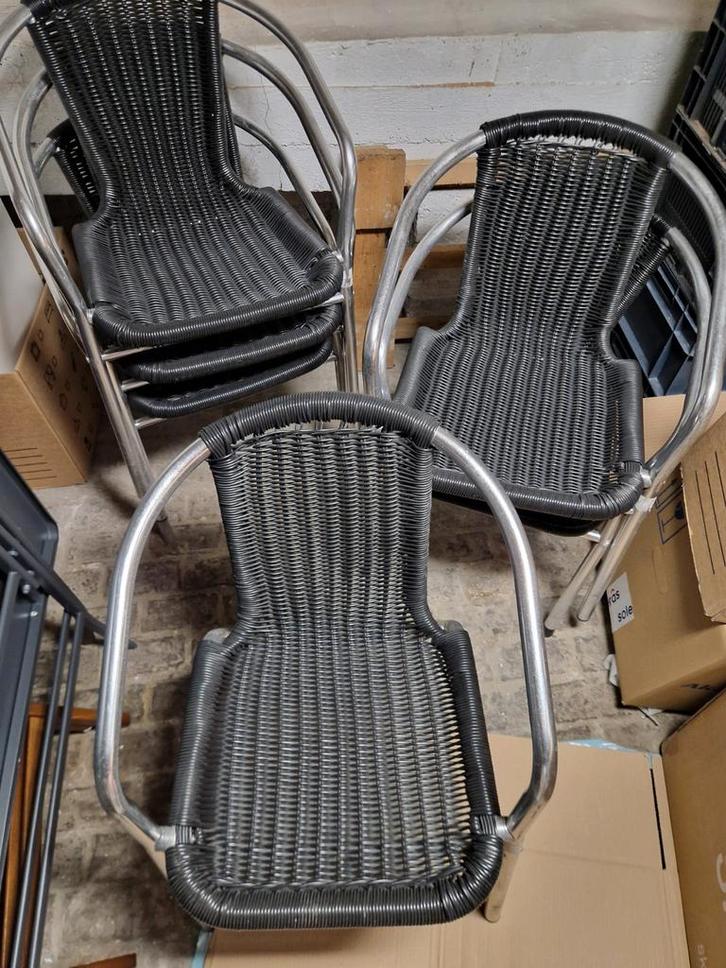 6 chaises de jardin empilables en aluminium et osier noir, Jardin & Terrasse, Chaises de jardin, Aluminium, Empilable, Enlèvement