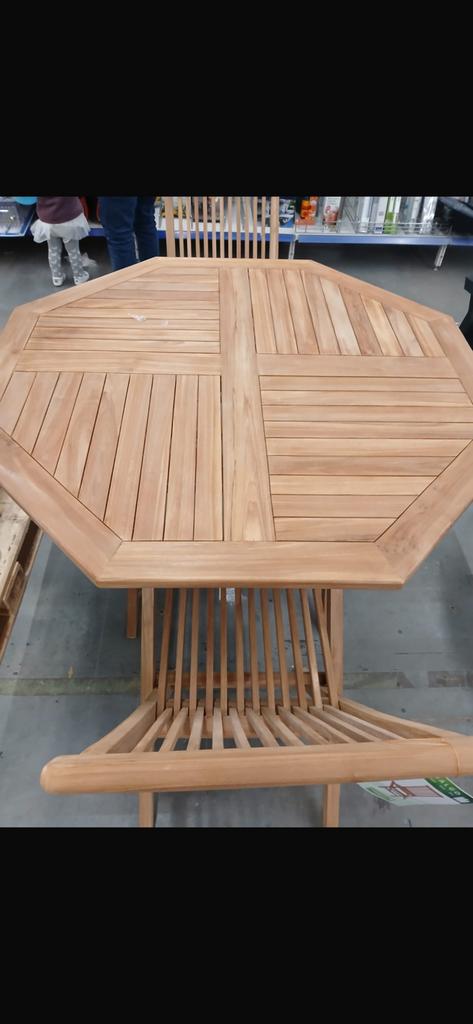 table de jardin octogonale 120cm chaises garden +neuve teck, Enlèvement, Neuf, Bois de teck