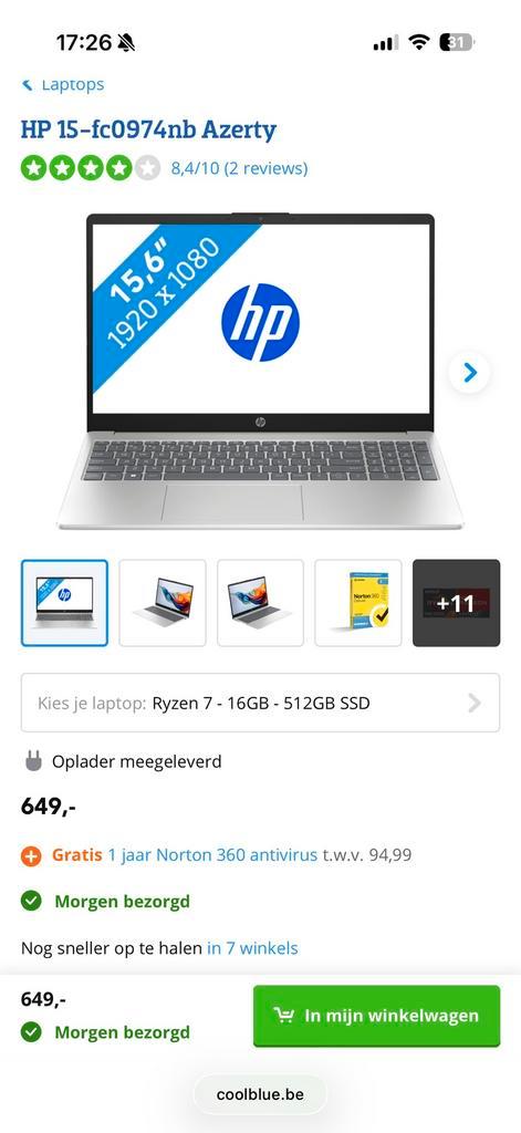 HP Laptop 15 –Ryzen 7 /16GB RAM/512GB SSD Nieuwstaat 07/2025, Computers en Software, Windows Laptops, Zo goed als nieuw, SSD, 16 GB