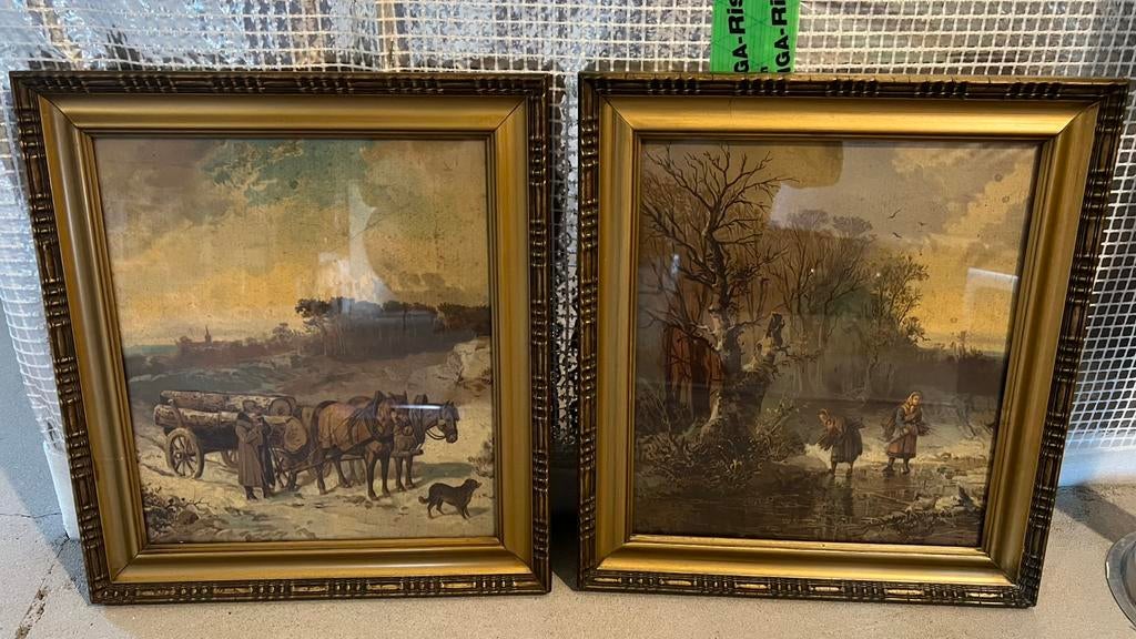 Set antieke chromolithografieën in kader, Antiek en Kunst, Kunst | Schilderijen | Klassiek, Ophalen of Verzenden