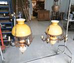 koppel antieke grote koperen hanglampen met glazen kap, Antiek en Kunst, Antiek | Verlichting, Ophalen