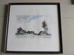 aquarelle van boerderijen,bomen en vogels, Ophalen of Verzenden