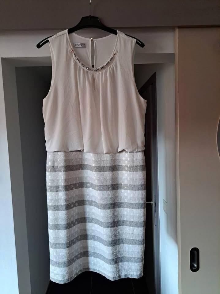 Batida, jurk in wit/creme/zilver/grijs, mt 6 (46), Kleding | Dames, Jurken, Zo goed als nieuw, Maat 46/48 (XL) of groter, Wit