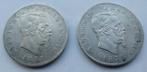 2 x 5 lire Italie - 1874 - Vittorio Emmanuelle II - 90% Ag, Setje, Italië, Zilver, Ophalen of Verzenden