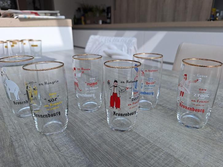 Kronenbourg wereldglaasjes  -  set van 6, Verzamelen, Glas en Drinkglazen, Gebruikt, Bierglas, Ophalen