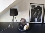 2x zwarte stoffen tafel lampen met zwart/gouden voeten, Huis en Inrichting, Ophalen of Verzenden, Zo goed als nieuw, 50 tot 75 cm