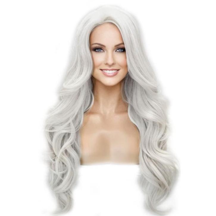 Lace pruik lang lichtgrijs haar zonder pony Kim kleur 60, Handtassen en Accessoires, Uiterlijk | Haarverzorging, Nieuw, Verzenden